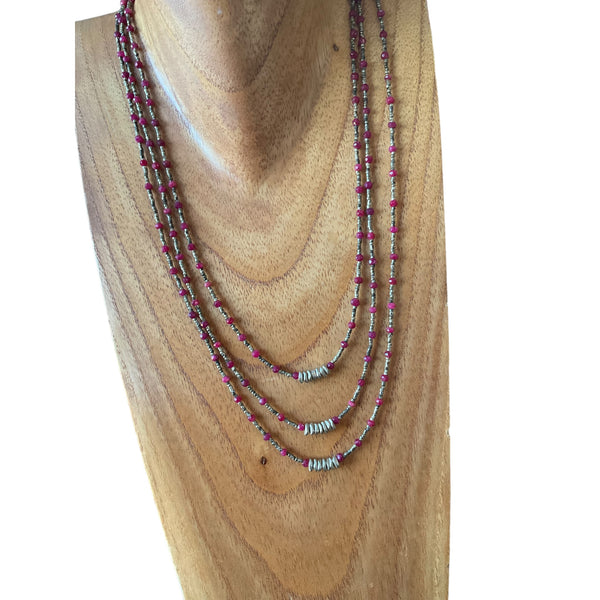 Ruby and Silver Beaded Necklace