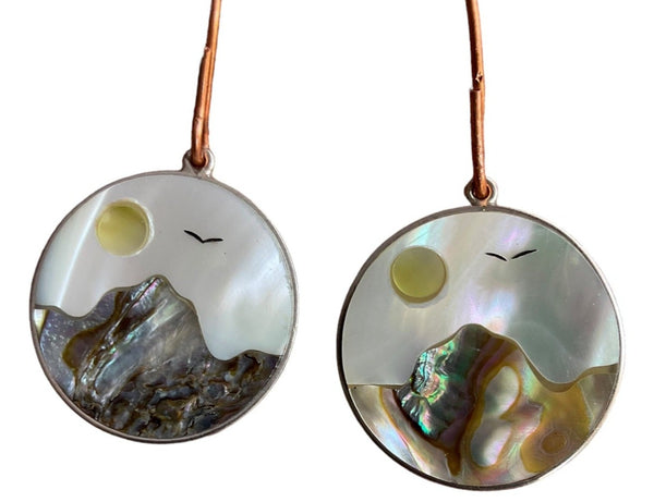 Abalone Bird Flying over Mountains Earrings