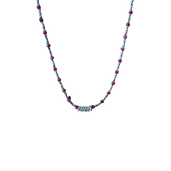 Ruby and Silver Beaded Necklace