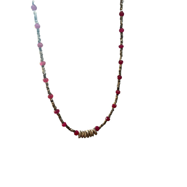 Ruby and Silver Beaded Necklace