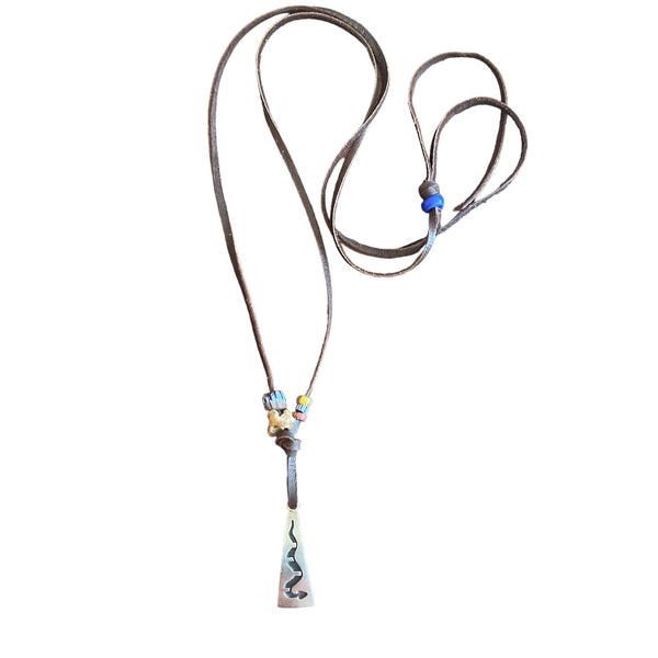 Snake Engraved Pendant Necklace on Leather Cord