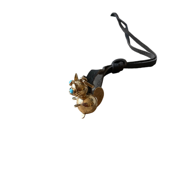 14k Cat Charm with the Turquoise Eyes Necklace on leather cord Unique 3D Estate item Calling all lovers for kitten Jewelry