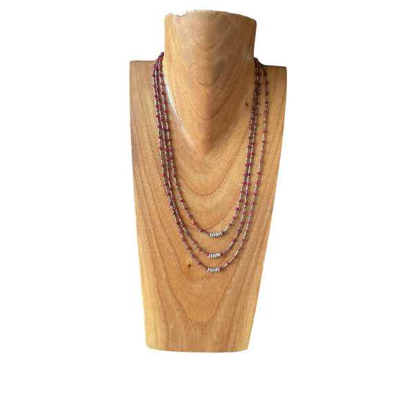 Ruby and Silver Beaded Necklace