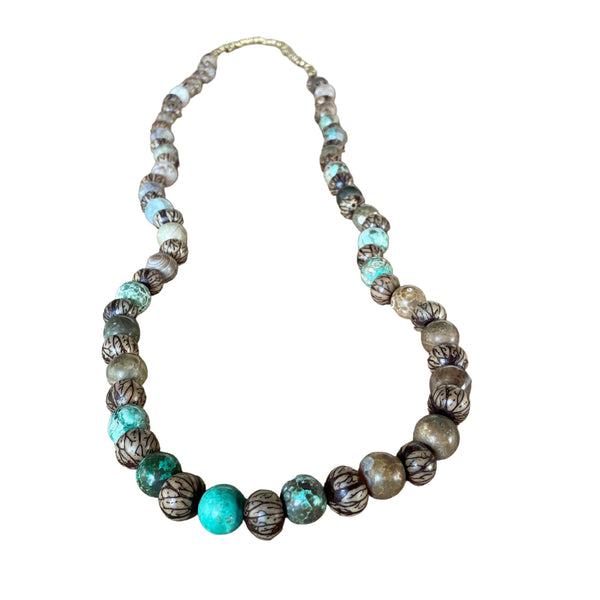 Sea Jasper and Natural Seeds Beaded Long Stormie Necklace Design