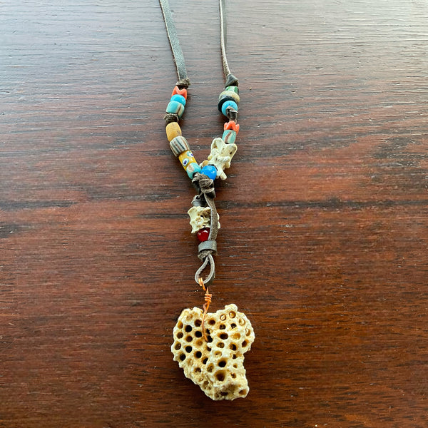 Trade Beads and Leather Necklace