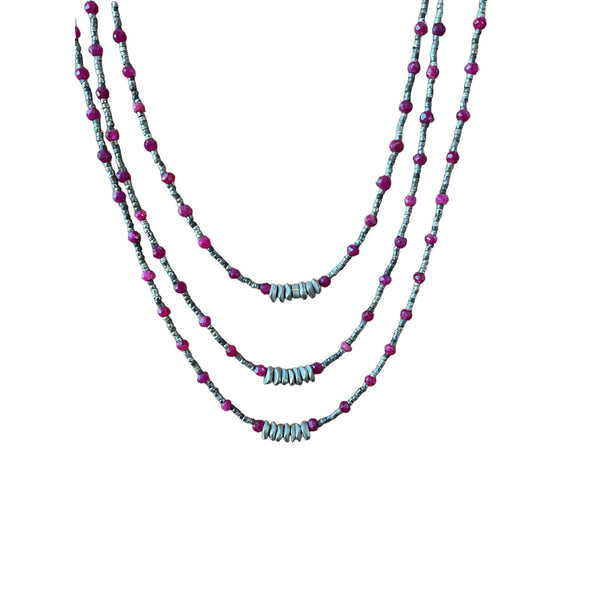 Ruby and Silver Beaded Necklace