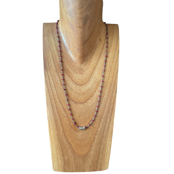 Ruby and Silver Beaded Necklace