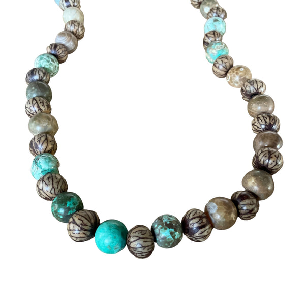 Sea Jasper and Natural Seeds Beaded Long Stormie Necklace Design
