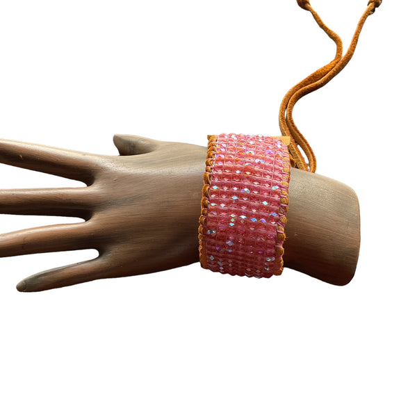 Unleash your wild side Pink Crystal Beaded Bracelet with Stormie signature leather