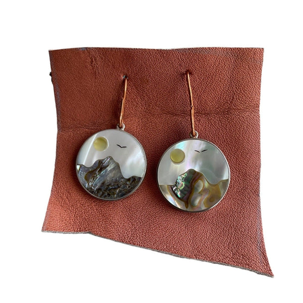 Abalone Bird Flying over Mountains Earrings