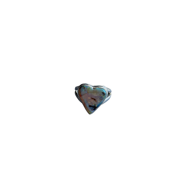 Heart Opal Silver Ring Size 7