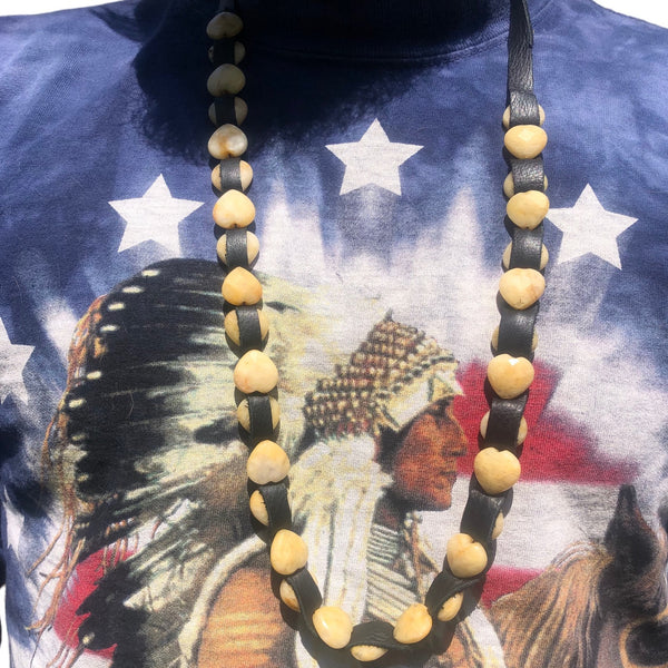 yellow advneturine heart on leather necklace