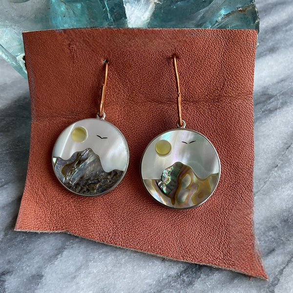 Abalone Bird Flying over Mountains Earrings