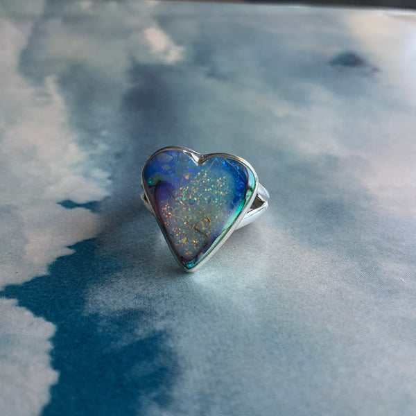 Opal Aura Heart Ring size 8