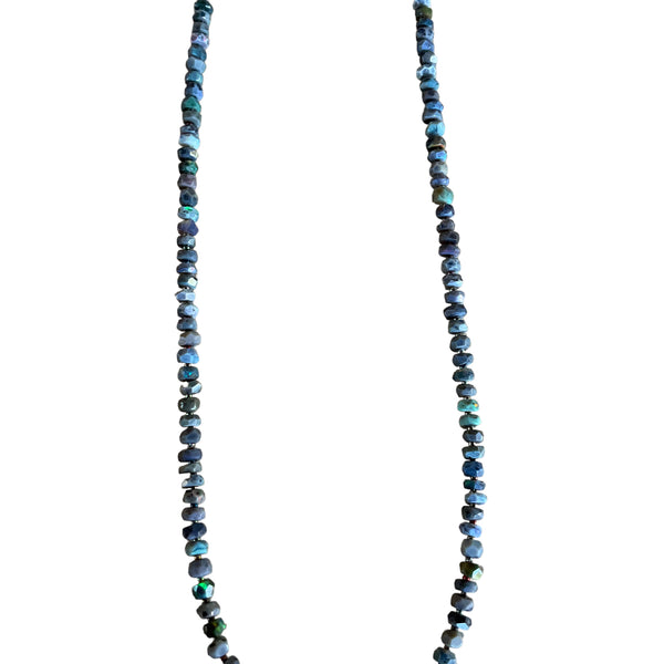 Natural Black Fire Opal Beaded Necklace with Vintage Heart with Enamel Center