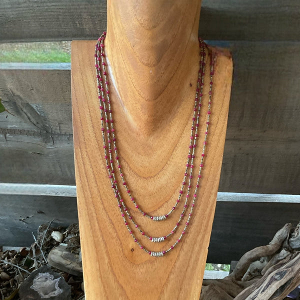 Ruby and Silver Beaded Necklace