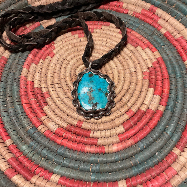 Vintage Turquoise & Sterling Silver Pendant Necklace - Repurposed Estate Jewelry