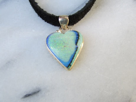 opal heart necklace on leather