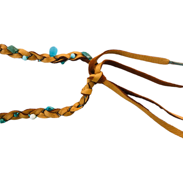 Blue Gemstone Braided Leather Hatband