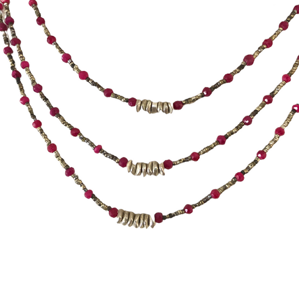 Ruby and Silver Beaded Necklace