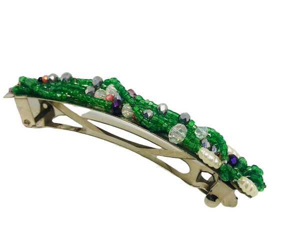 Green Beaded Hair Barrette