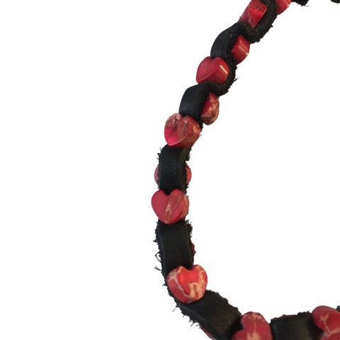 tiny heart jasper bracelet on black leather