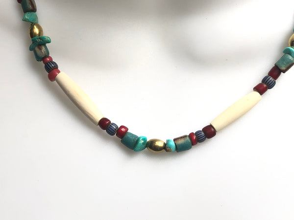 Short Brass Trade Bead Necklace 19 inches