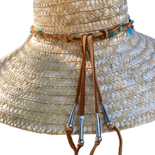 Blue Gemstone Braided Leather Hatband