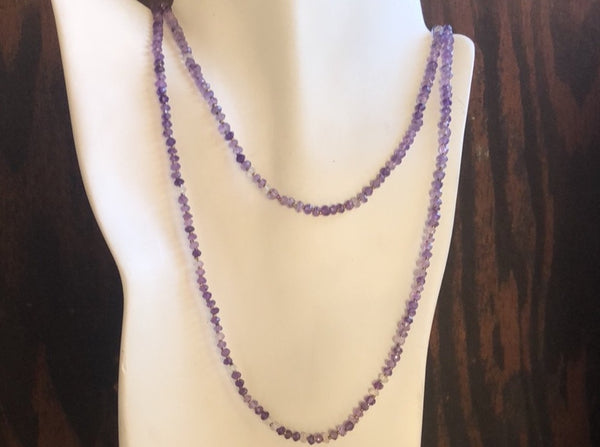 Long Amethyst Gemstone Beaded Necklace 50 inches length - Stormie Art