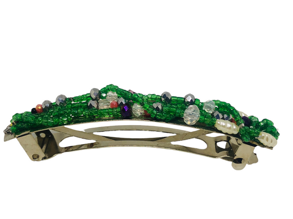Green Beaded Hair Barrette