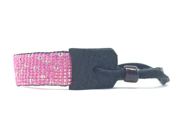 Pink and antique beaded Stormie Bracelet with signature leather tie