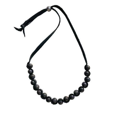 black opal necklace woven on leather