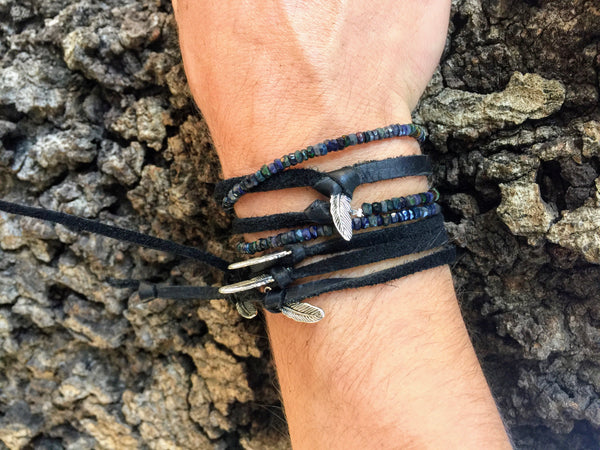 Natural Black Rainbow Opal Bracelet