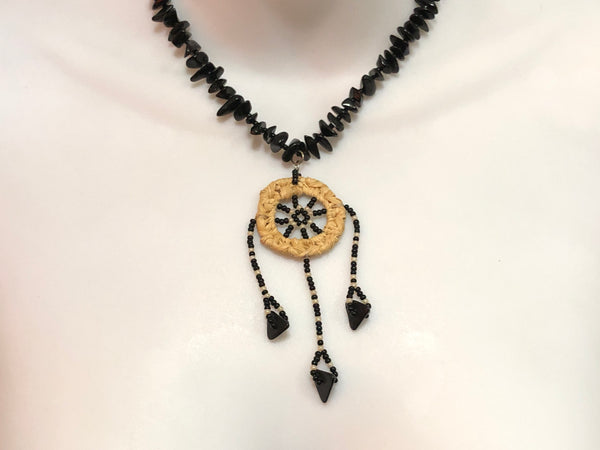 onyx medicine wheel necklace