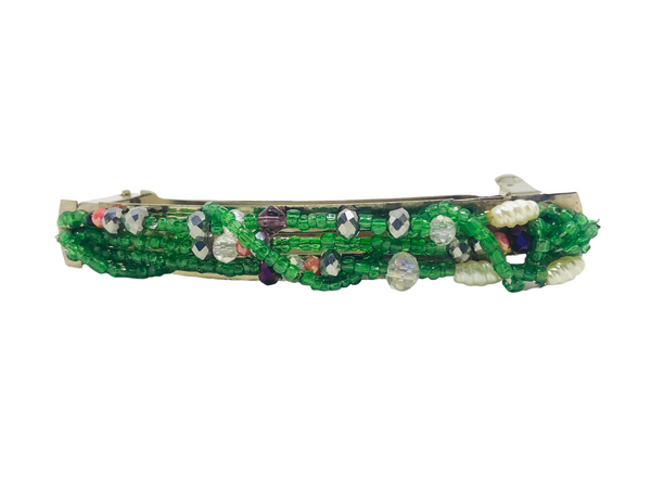 Green Beaded Hair Barrette