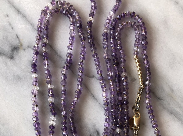 Long Amethyst Gemstone Beaded Necklace 50 inches length - Stormie Art