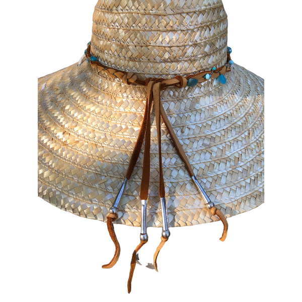 Blue Gemstone Braided Leather Hatband