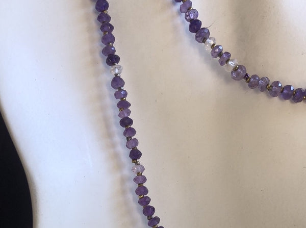Long Amethyst Gemstone Beaded Necklace 50 inches length - Stormie Art