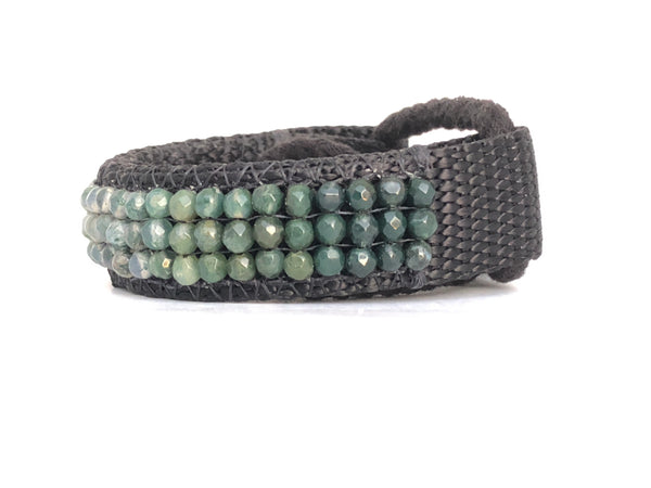 Handmade Beaded Bracelet - Green Agate Faceted Gemstone Stormie Art Jewelry