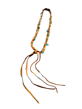 Blue Gemstone Braided Leather Hatband