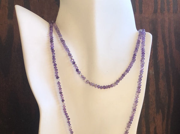 Long Amethyst Gemstone Beaded Necklace 50 inches length - Stormie Art