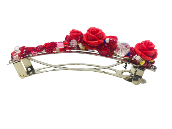 Rose Beaded Hair Barrette