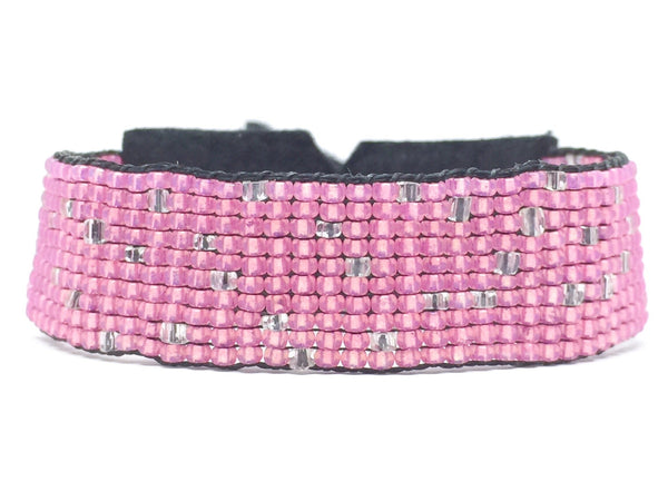 Pink and antique beaded Stormie Bracelet with signature leather tie
