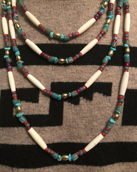 Long Brass Trade Bead Necklace 26 inches