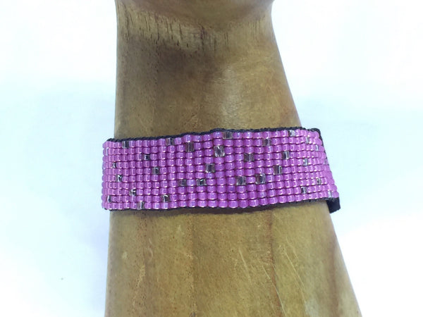 Pink and antique beaded Stormie Bracelet with signature leather tie