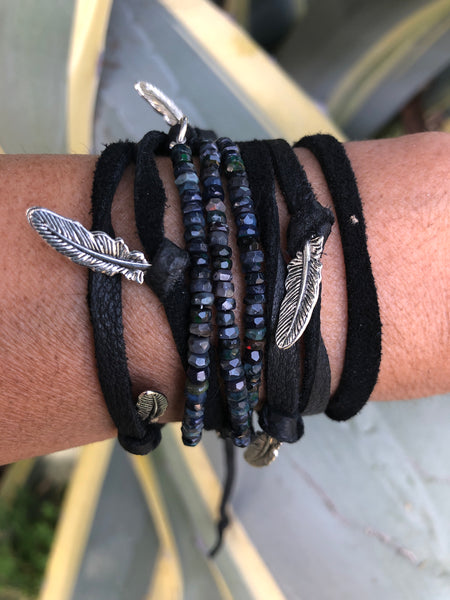 Natural Black Rainbow Opal Bracelet