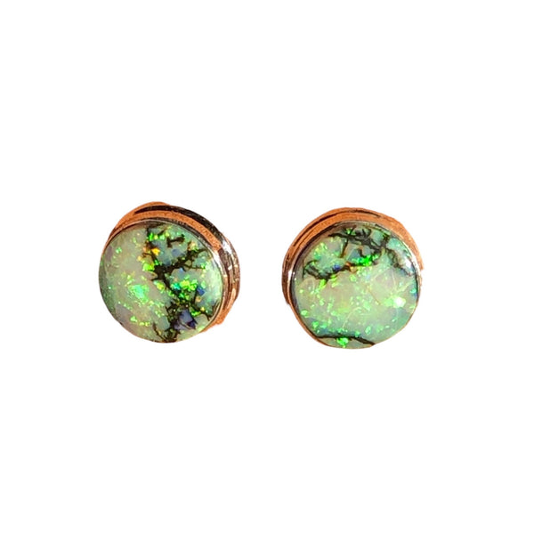 Australian Boulder Opal Round Sterling Silver Earring Post