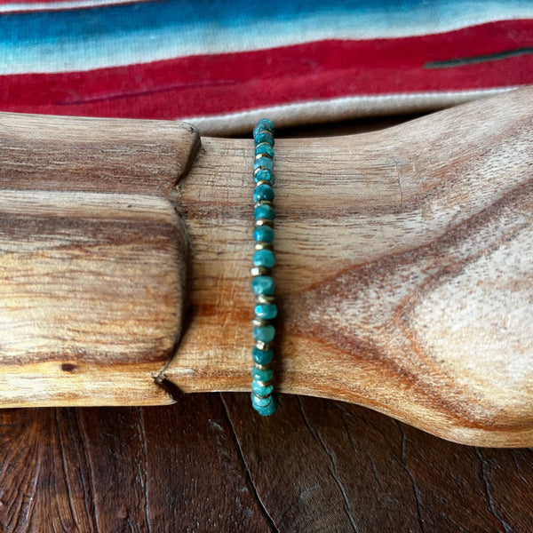 Emerald and Brass Hand Beaded Bracelet Gold - Filled Lobster Clasp