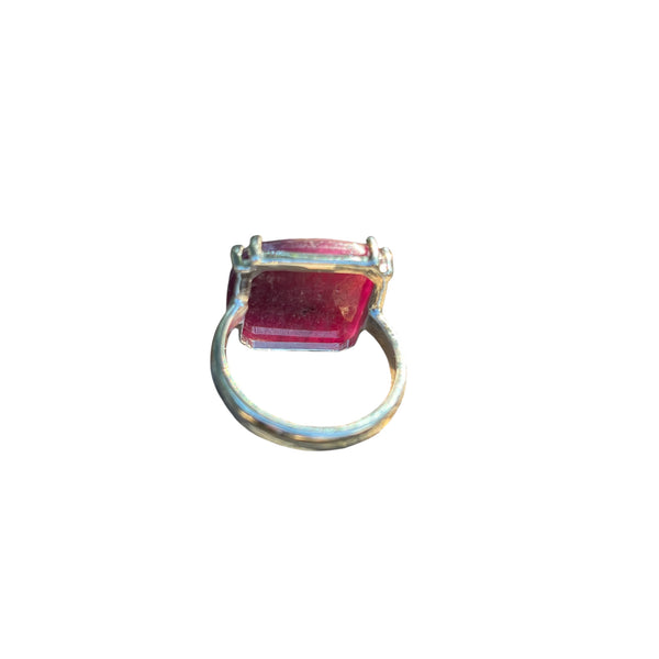 Ruby Ring “Size 9” Stormie Art Original Design Faceted Ruby Square Stone Shape and Set in Sterling Silver
