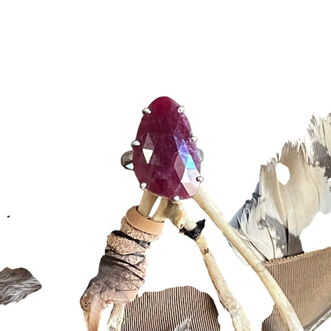 Ruby Ring Stormie Art Original Design Rosecut Ruby Teardrop Stone Shape Solitaire and Setting in Sterling Silver